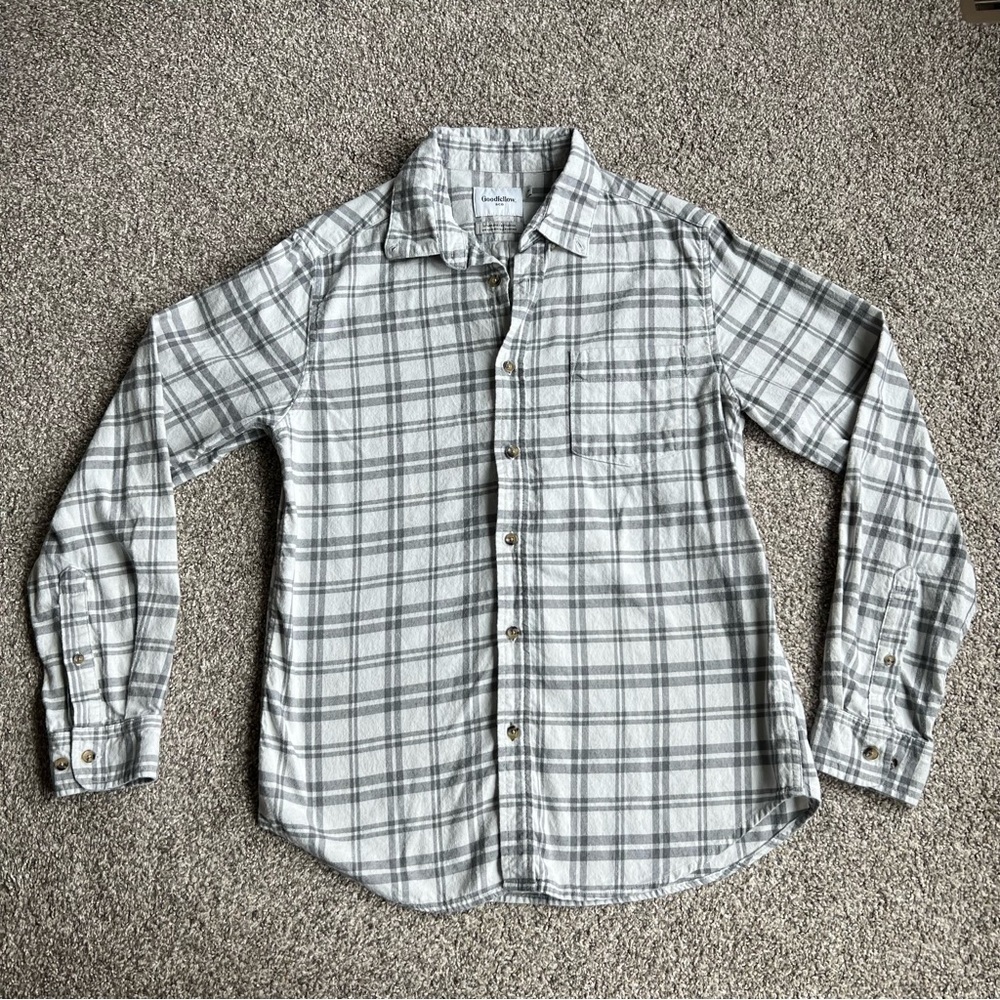 Goodfellow Gray/White Flannel Long Sleeve‎ Button Up, Size Medium
